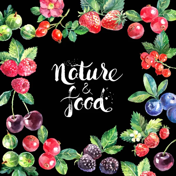 Eco Potravin Bio Kavárna Menu Rám Design Akvarel Ručně Kreslené — Stockový vektor