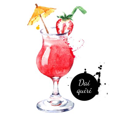 El çizimi suluboya kokteyl Daiquiri. Vektör izole gıda illüstrasyonu
