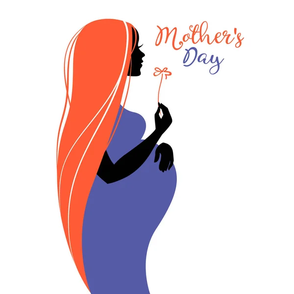 Piękny Profil Ciężarnej Matki Sylwetki Ilustracja Wektora Kobiecego Szczęśliwa Kartka — Wektor stockowy