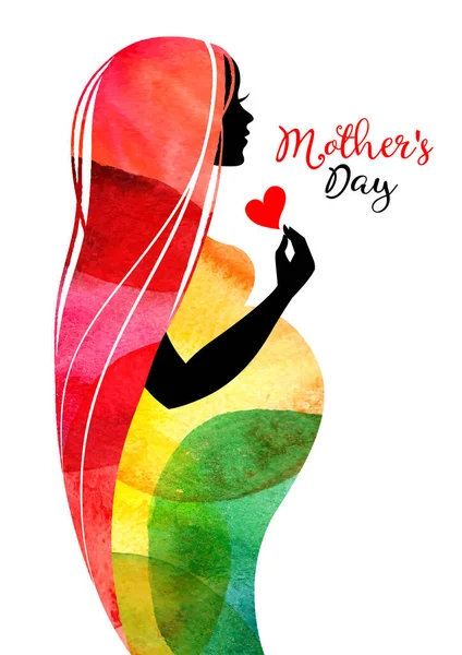 Schöne Schwangere Profil Mutter Silhouette Frau Vektorillustration Happy Mothers Day — Stockvektor