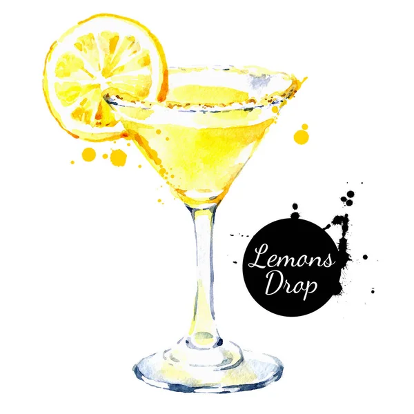 Croquis Dessiné Main Aquarelle Cocktail Citrons Goutte Illustration Alimentaire Isolée — Image vectorielle