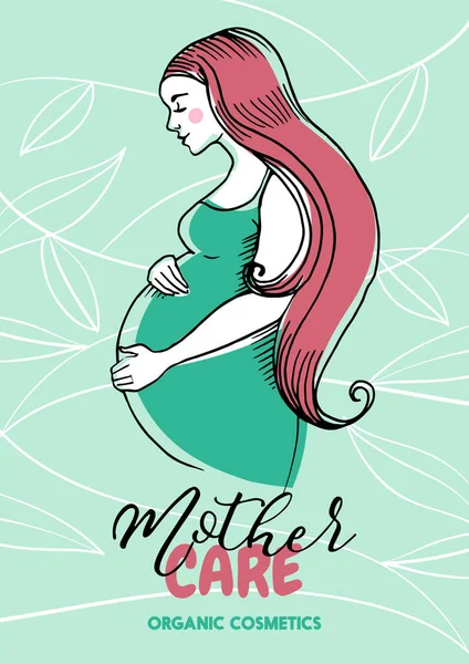 Hand Drawn Sketch Beautiful Pregnant Profile Mother Silhouette Woman Vector — Stock Vector