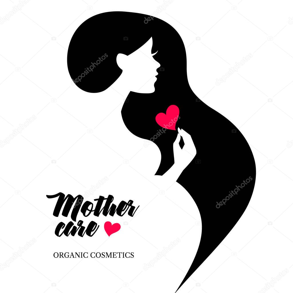 Beautiful pregnant profile mother silhouette. Woman vector illustration. Happy Mothers Day card