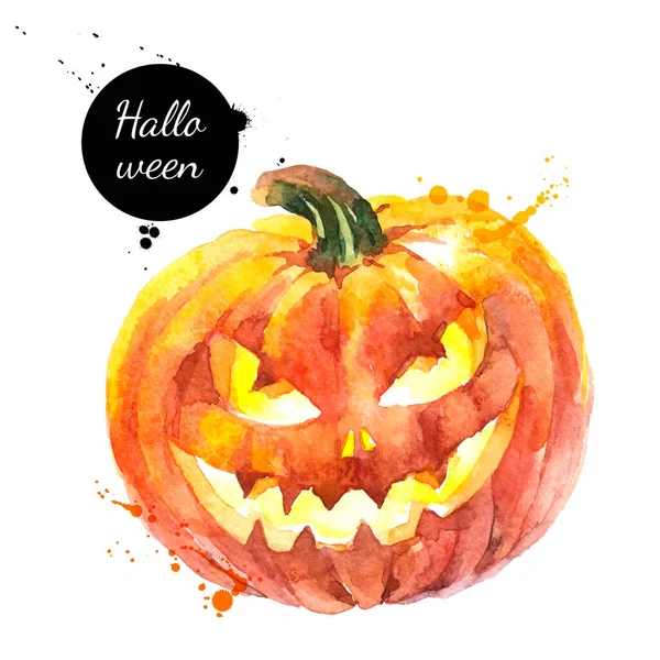 Watercolor Hand Drawn Sketch Halloween Scary Pumpkin Vector Holiday Isolated — Stock Vector