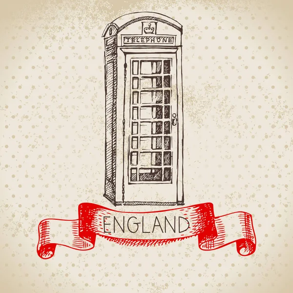 Χειροποίητο Σκίτσο Αγγλικό Φόντο Εποχής Διανυσματική Ασπρόμαυρη Διανυσματική Εικόνα Τηλεφωνικού — Διανυσματικό Αρχείο