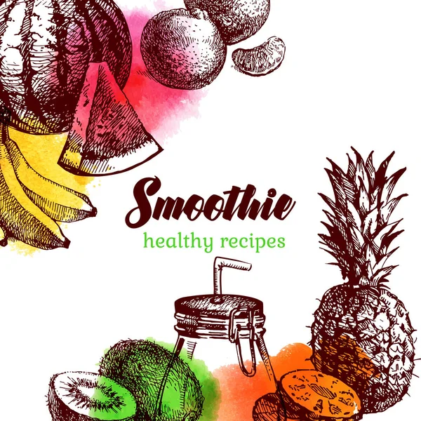 Croquis Dessiné Main Fond Fruits Aquarelle Illustration Vectorielle Aliments Isolés — Image vectorielle