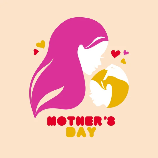 Mutter Silhouette Mit Baby Karte Von Happy Mothers Day Vektorillustration — Stockvektor