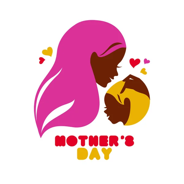 赤ちゃんと母のシルエット 幸せな母の日のカード 美しい女性と子供とベクトルイラスト — ストックベクタ