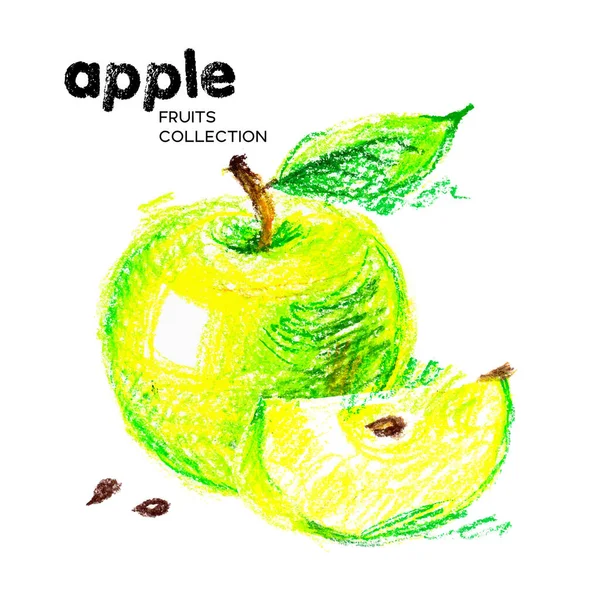 Hand Ritas Vit Bakgrund Vektor Illustration Frukt Äpple — Stock vektor