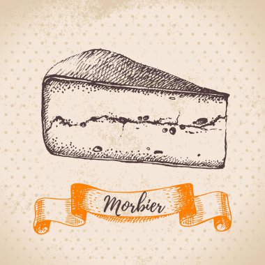 El çizimi Morbier peynir arka planı. Vektör illüstrasyonu