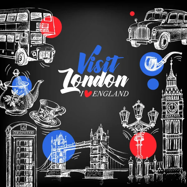Handgezeichnete Skizze England Vintage Kreidetafel Banner Vector London Illustration Großbritannien — Stockvektor
