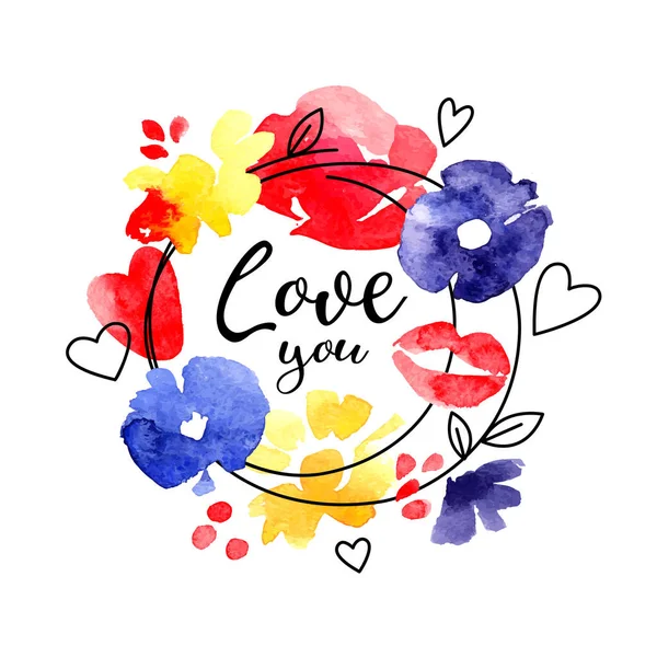 Cartão Saudação Valintine Day Corações Flores Pintando Amor Design Abstrato — Vetor de Stock
