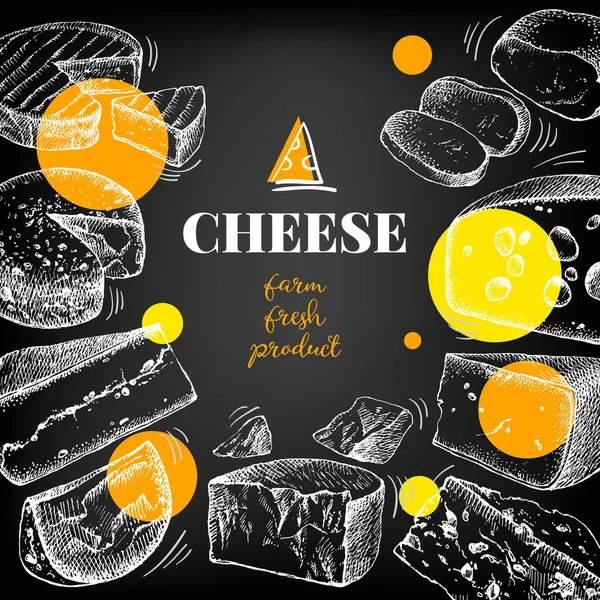 Fondo Dibujado Mano Del Queso Del Boceto Ilustración Vectorial Alimentos — Vector de stock