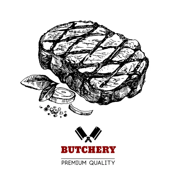 手绘素描肉制品 矢量古老的例证 菜单设计 — 图库矢量图片