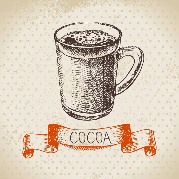 Met Hand Getekend Schets Cacao Chocolade Product Achtergrond Vintage Vector — Stockvector