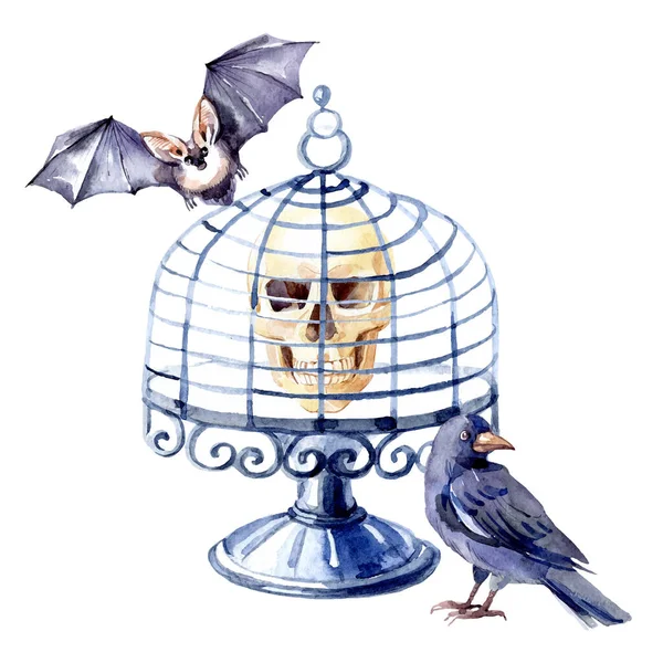 Akvarel Šťastný Halloween Přání Vektor Maloval Izolované Tajemství Horor Ilustrace — Stockový vektor