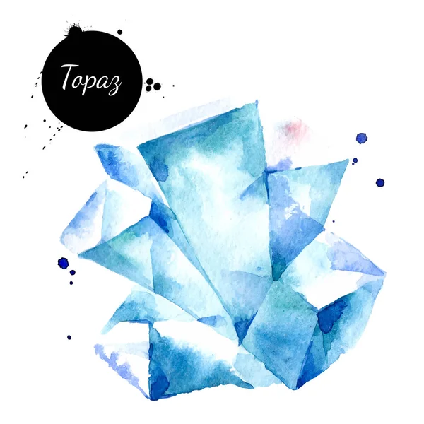 Watercolor Hand Drawn Topaz Gemstone Crystal Mineral Illustration Vector Painted — Stock Vector