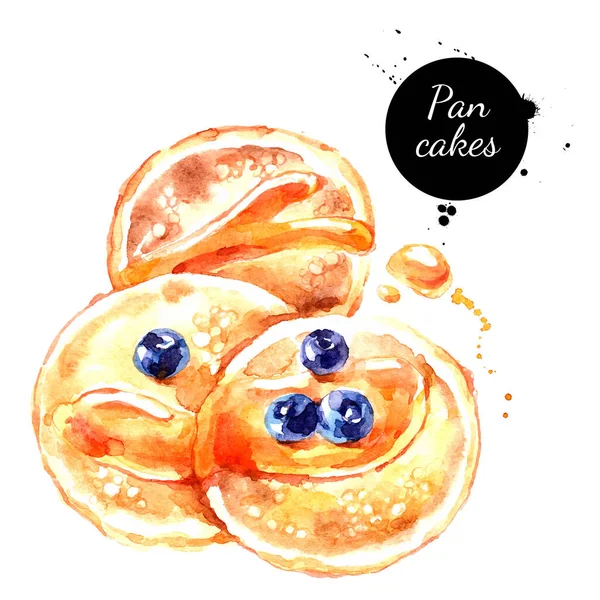 パンケーキの水彩画の手描き朝食イラスト 白い背景に隔離されたベクトル塗装スケッチ食品 — ストックベクタ