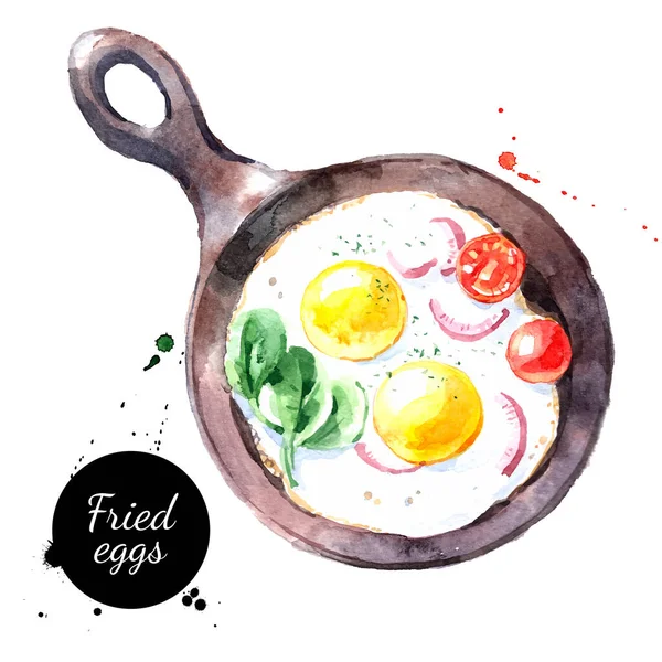 Aquarelle Illustration Petit Déjeuner Dessinée Main Oeufs Frits Croquis Vectoriel — Image vectorielle