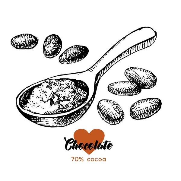 Met Hand Getekend Schets Cacao Chocolade Product Achtergrond Vintage Vector — Stockvector