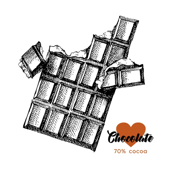 Ručně Kreslený Náčrtek Kakaové Čokolády Pozadí Produktu Ročník Vektorové Ilustrace — Stockový vektor