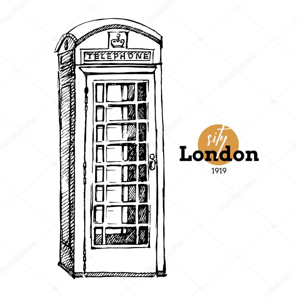 Hand drawn sketch England illustration. Vector black and white vector vintage London background