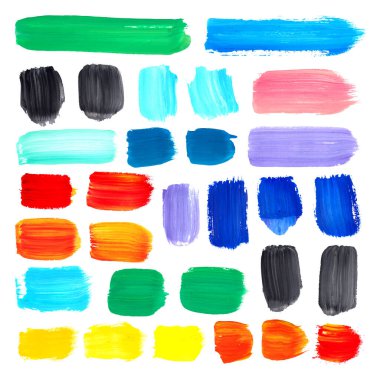 Gouache akrilik soyut nokta seti. Beyaz arkaplana izole edilmiş modern renkli çizimler