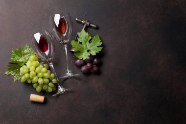 Şarap ve üzüm. Metin alanı olan üstten görünüm