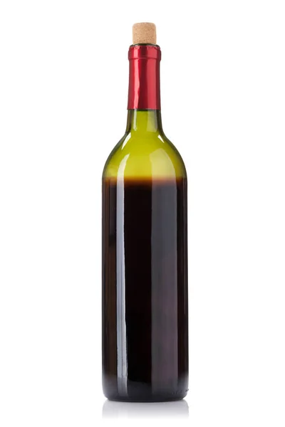 Láhev Červeného Vína Izolované Bílém Pozadí — Stock fotografie