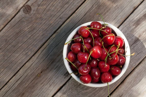 Fructe Proaspete Vară Cherry Vizualizare Sus Spațiu Pentru Textul Dvs — Fotografie, imagine de stoc