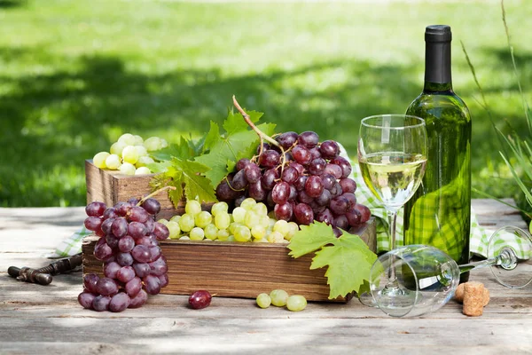 Vino Blanco Uva Naturaleza Muerta Aire Libre Con Espacio Para — Foto de Stock