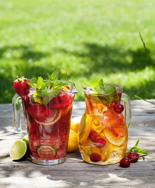 Homemade Sangria Summer Fruits Berries Outdoor Space Your Text — Stock Photo, Image
