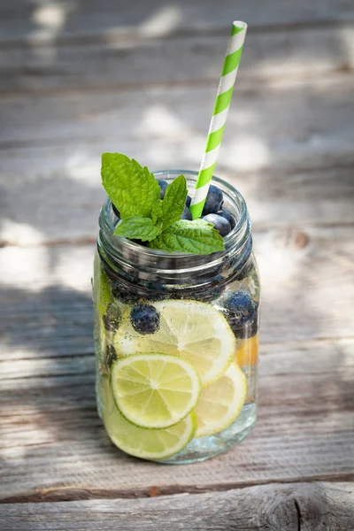 Fresh Lemonade Jar Summer Fruits Berries — Stock Photo, Image