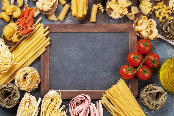Various Pasta Cooking Concept Top View Space Your Recipe — Stock Photo, Image