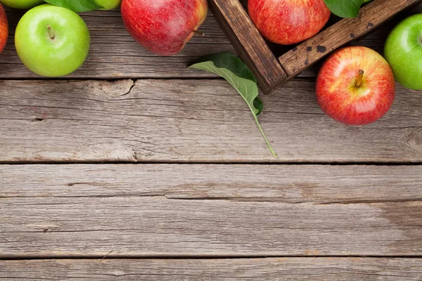 Ripe Green Red Apples Wooden Table Top View Space Your — Stock Photo, Image