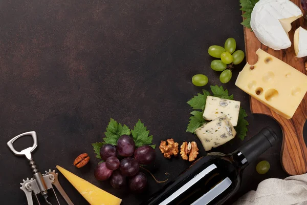 Vin Raisin Noix Fromage Vue Dessus Avec Espace Pour Votre — Photo