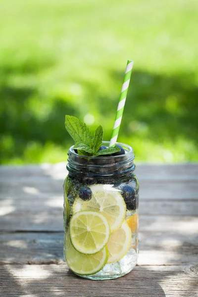 Fresh Lemonade Jar Summer Fruits Berries — Stock Photo, Image