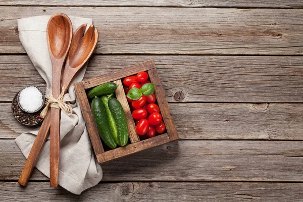 Matlagning Ingredienser Grönsaker Och Kryddor Ovanifrån Med Utrymme För Din — Stockfoto