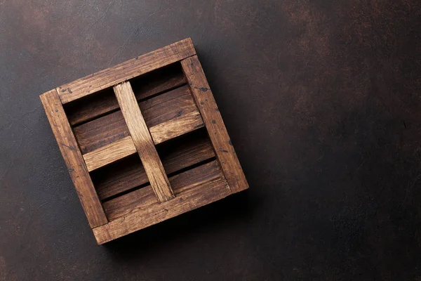 Old Wooden Box Stone Table Top View Copy Space — Stock Photo, Image