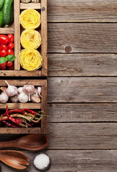 Cooking Ingredients Pasta Vegetables Spices Top View Space Your Recipe — Stock Photo, Image