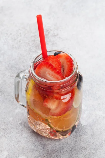 Fresh Lemonade Jar Summer Fruits Berries — Stock Photo, Image