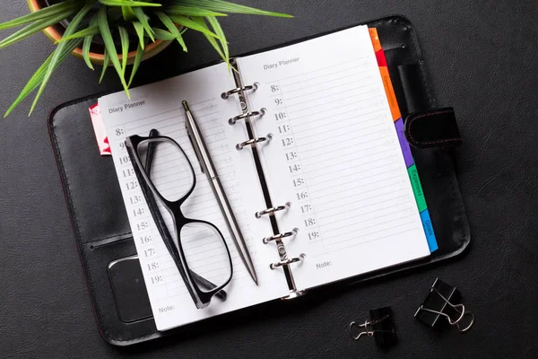 Office Workplace Table Plant Supplies Flat Lay Top View Space — Stock Photo, Image