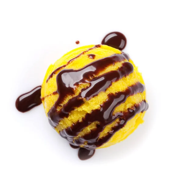 Yellow Ice Cream Scoop Chocolate Isolated White Background — Stock Photo, Image