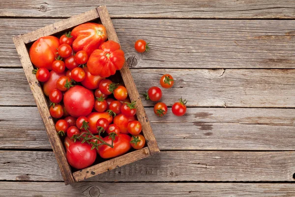 Verse Tuin Tomaten Het Koken Van Tabel Met Ruimte Voor — Stockfoto