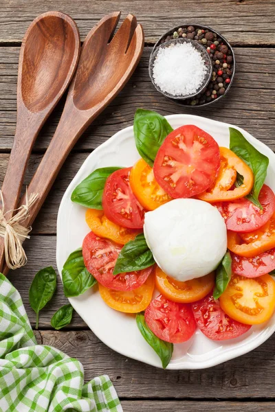 Domates Fesleğen Mozzarella Ile Caprese Salatası Üstten Görünüm — Stok fotoğraf