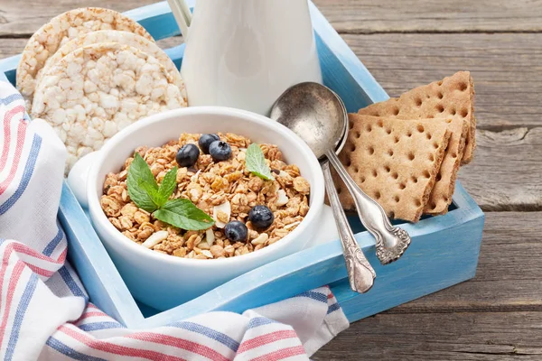 Petit Déjeuner Sain Avec Muesli Baies Lait — Photo