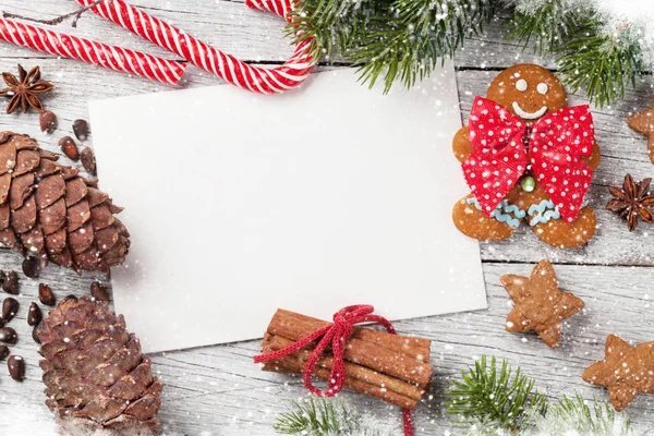 Gratulationskort Inredning Och Snö Fir Julgran Ovanifrån Med Plats För — Stockfoto