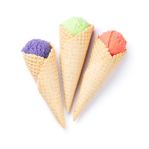 Ice Cream Scoops Cones Isolated White Background — Stock Photo, Image