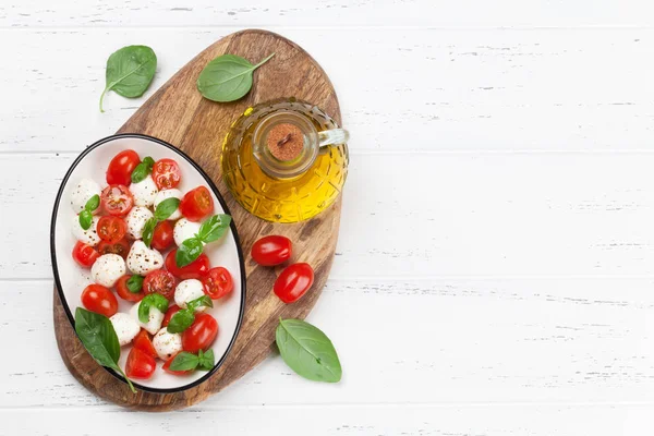 Caprese Salad Cherry Tomatoes Mozzarella Basil Top View Space Your — Stock Photo, Image