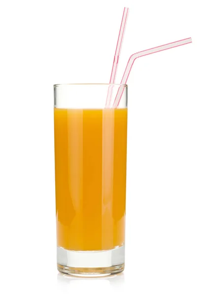 Pfirsichsaft Einem Glas Mit Trinkhalm Isoliert Auf Weißem Hintergrund — Stockfoto